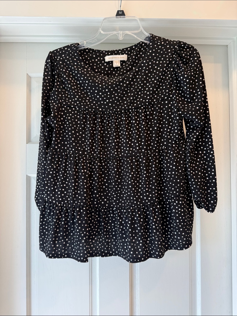 Madewell Black Polka Dot Tiered Long-Sleeve Blouse